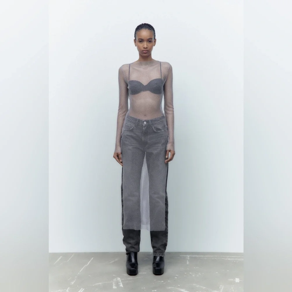 Zara Sheer Silver Midi Dress - Picture 3 of 8